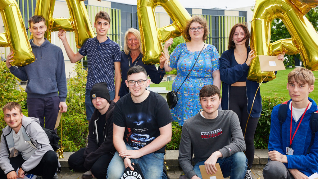 Students celebrating their A Level results