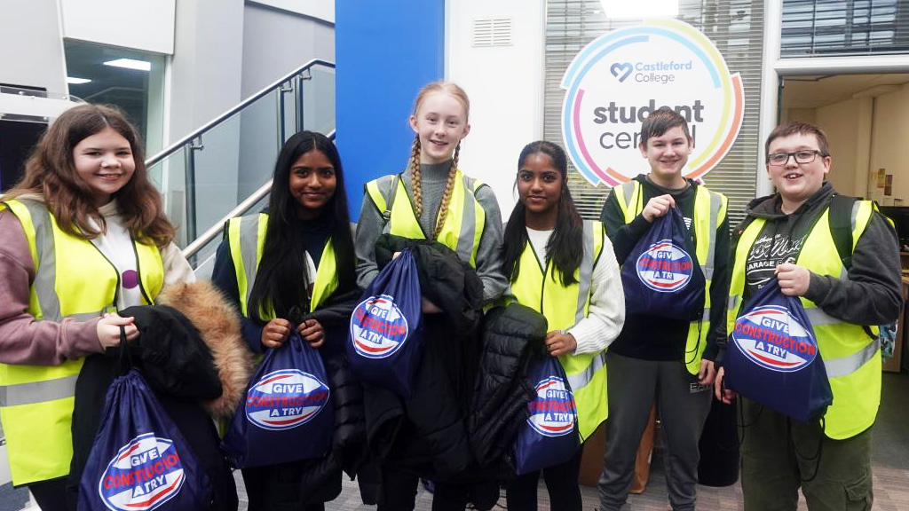 Students learning about construction careers