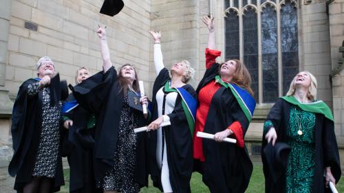 Graduates throwing their caps 